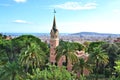 Gaudi house tower at Park Guell in Barcelona, Spain, Europe Royalty Free Stock Photo