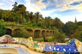 Barcelona, Spain: Park Guell. View of the city from Park Guell in Barcelona sunrise. Park Guell by architect Antoni Gaudi Royalty Free Stock Photo