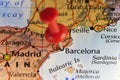 Barcelona, Spain pinned map Royalty Free Stock Photo