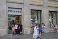 04.08.2023. Barcelona, Spain, plaza catalunya primark showcase with people passing by