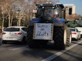 Barcelona Spain 02,07,2024.Protest of farmers and ranchers with tractors entering Barcelona through Diagonal street.