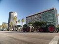 Barcelona Spain 02,07,2024.Protest of farmers and ranchers with tractors entering Barcelona through Diagonal street.