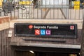 Barcelona, Spain - 12.29.2021: Sagrada Familia metro station sign Royalty Free Stock Photo