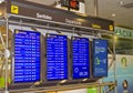 BARCELONA, SPAIN - 27.02.2020: Screens showing flight departures in in Terminal 2 of Barcelona el Prat - Josep Tarradellas