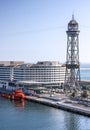 Barcelona, Spain. Seafront, cruise seaport. Tower of teleferic