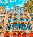 BARCELONA, SPAIN - SEPT  04, 2014: Outdoor view  Gaudi`s  creation-house Casa Batlo. The building that is now Casa Batllo was Royalty Free Stock Photo