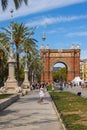 Barcelona, Spain - September 20, 2021: The Arc the Triomf or Arc de Triumph. Classic archway, built as main entrance to the world Royalty Free Stock Photo