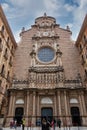 Barcelona, Spain - September 21, 2021: Facade of the entrance to the Basilica of Montserrat in Barcelona, catalonia, spain