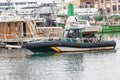 Barcelona, Spain - September 24, 2021:High speed boat of the Civil Guard patrolling the port. State security forces and bodies