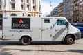 Barcelona, Spain-September 19, 2021: Loomis armored money truck in Barcelona. With a fleet of over 4,000 vehicles that operate in Royalty Free Stock Photo