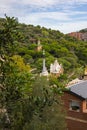 Barcelona, Spain - September 22, 2021: The park walkway around the Castell de Montjuic. Ideal place to go for a walk and relax in