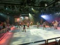 Barcelona, Spain - September 07, 2015: The people skate on a skating rink against interior of cruise ship Allure of the Seas of