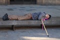 Barcelona, Spain - september 29th, 2019: old man sleeping