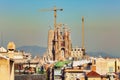 BARCELONA, SPAIN - September 28th, 2018: View to Sagrada Familia church, world-famous Gaudi architectural masterpiece still under