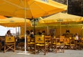 Outdoor cafe on street of Barcelona in Gothic Quarter, Spain