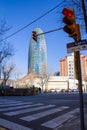 Barcelona Torre Agbar tower in daytime iconic modern designed skyscraper - tall building city scene