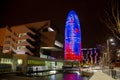 Barcelona Torre Agbar tower at night iconic modern designed skyscraper - tall building