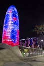 Barcelona Spain - Barcelona Torre Agbar tower illuminated at night iconic modern designed skyscraper - tall