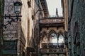 Barcelona, Spain - 26th October 2019: Bridge between buildings in Barri Gotic, Gothic Quarter of Barcelona, Spain Royalty Free Stock Photo