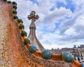 Barcelona, Spain - View of famous rooftop of Casa Batllo designed by Antoni Gaudi, Barcelona, Spain showing scales