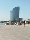 Barcelona, Spain 26.07.2018:view on the seashore of barcelona with a view of the snout of a skate