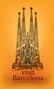 Barcelona travel greeting card. Sagrada Familia isolated on white background