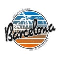 Barcelona travel print with text for t-shirt graphic and other. Vector illustration.