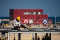 Barceloneta,Barcelona, Spain, March 2016: electrician work on a roof Royalty Free Stock Photo