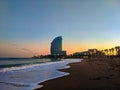 Barceloneta beach and Luxury Boutique hotel in Barcelona, Spain. Royalty Free Stock Photo