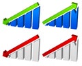 Barchart with arrows. Up down arrows on chart. 2 colors.