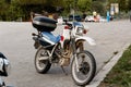 Barcis, Pordenone, Italy - August 12, 2018: A motorcycle is parked in a parking lot