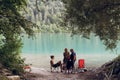 Barcis, Pordenone, Italy - August 12, 2018: people relax on the picturesque lakeside