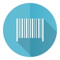 Barcode blue round flat design vector icon isolated on white background