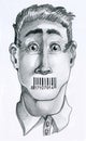 Barcode censors human expression black white draw Royalty Free Stock Photo