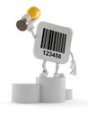 Barcode character holding golden trophy