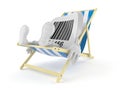 Barcode character lying on deck chair