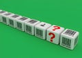 Barcode scanning technology and identification with question mark cube on green background for business Royalty Free Stock Photo