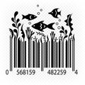 Barcode design with fish and aquarium. Vector black graphics isolated on transparent background. Royalty Free Stock Photo