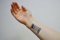 Barcode on female hand. Prisoner& x27;s Day. Day of Non-Violence Royalty Free Stock Photo