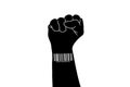 barcode on the hand clenched into a fist on a white background