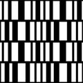 Barcode irregularly stripes seamless pattern. Black and white stripes in rows background. Geometrical simple vertical and Royalty Free Stock Photo