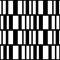 Barcode irregularly stripes seamless pattern. Black and white stripes in rows background. Geometrical simple vertical and