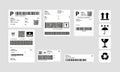 Barcode Label Delivery Template + Set of Cargo Icons, Fragile, Recycle, Stickers