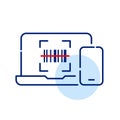 Barcode on laptop and smartphone. Cross-device links. Pixel perfect icon