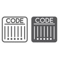 Barcode line and glyph icon, retail and strip, code sign, vector graphics, a linear pattern on a white background.