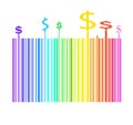 Barcode in rainbow colors with dollar money sign