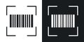 Barcode read icon set. scan bar code vector symbol. sku sign in black filled and outlined style