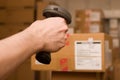 Barcode scaner in hands for a man Royalty Free Stock Photo