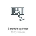 Barcode scanner outline vector icon. Thin line black barcode scanner icon, flat vector simple element illustration from editable Royalty Free Stock Photo