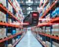 Barcode scanner over a product in an e-commerce warehouse symbolizing digital retail Royalty Free Stock Photo